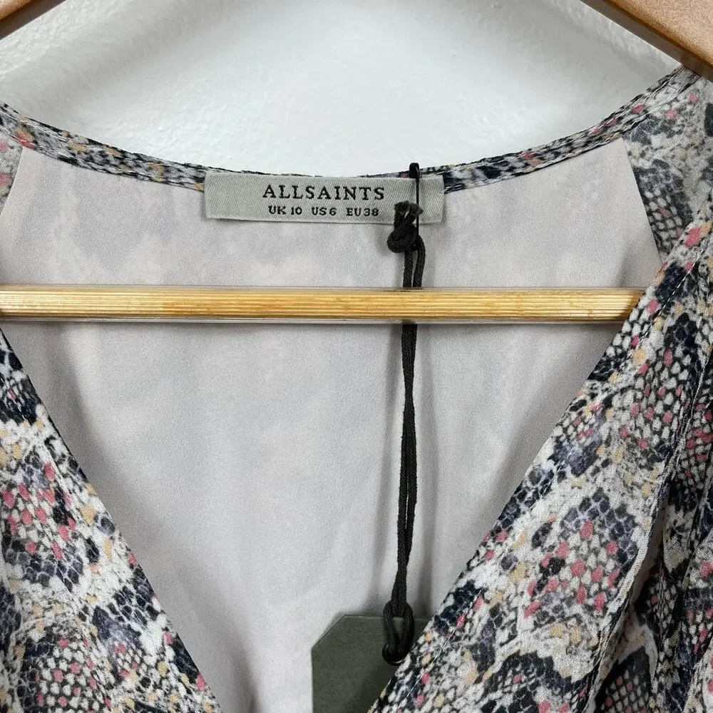 New AllSaints Kaylee Misra Snake Skin Print Playsuit In White Size 6 - Picture 5 of 8